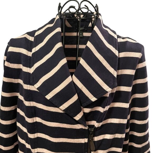 Talbots Navy Blue And Pink Striped Moto Zippered Jacket Womens Size Medium EUC - Picture 4 of 10